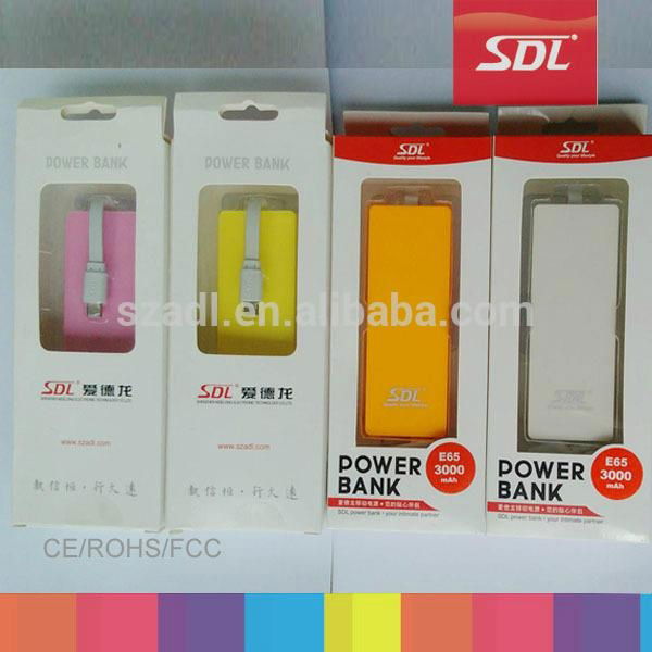 2600mAh mini thin power bank with micro usb cable for iphone samsung 4