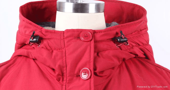 OEM thick cotton filling red long Style warm Winter ladies coat with hood 5