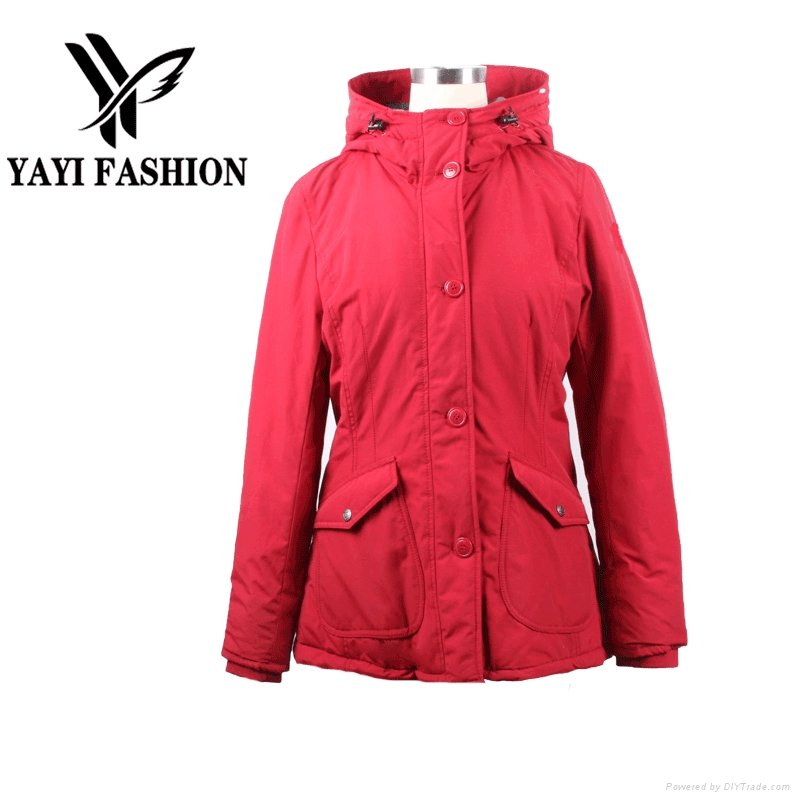 OEM thick cotton filling red long Style warm Winter ladies coat with hood