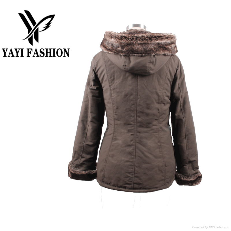 100% polyester thick cotton filling long Style warm Winter outdoorcoat with fur 2