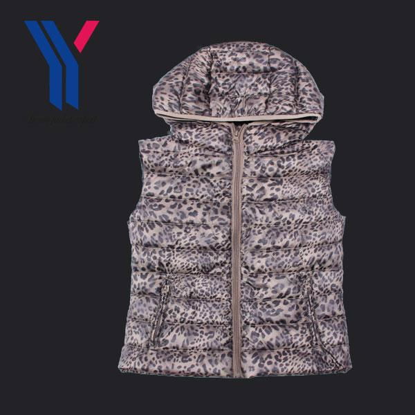 2014 Ladies Leopard Print Duck Down Vest with hood