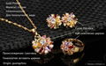 Cooper Multicolor zircon Flower Earrings Necklace Ring Fashion Jewelry set 2