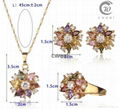 Cooper Multicolor zircon Flower Earrings Necklace Ring Fashion Jewelry set 1