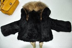 100% fur natural rabbit fur coat raccoon fur collar coat