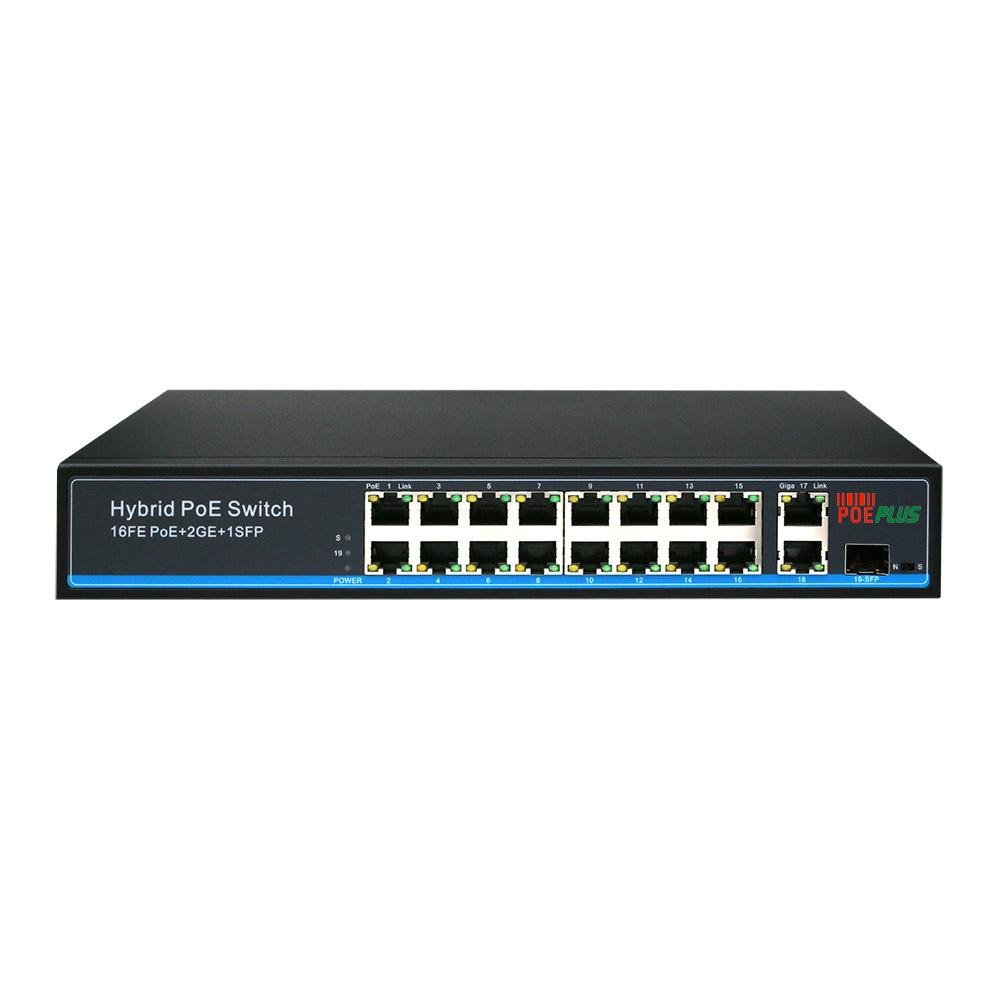 16 ports 10/100Mbps POE switch with 2 ports 1000M uplink 1