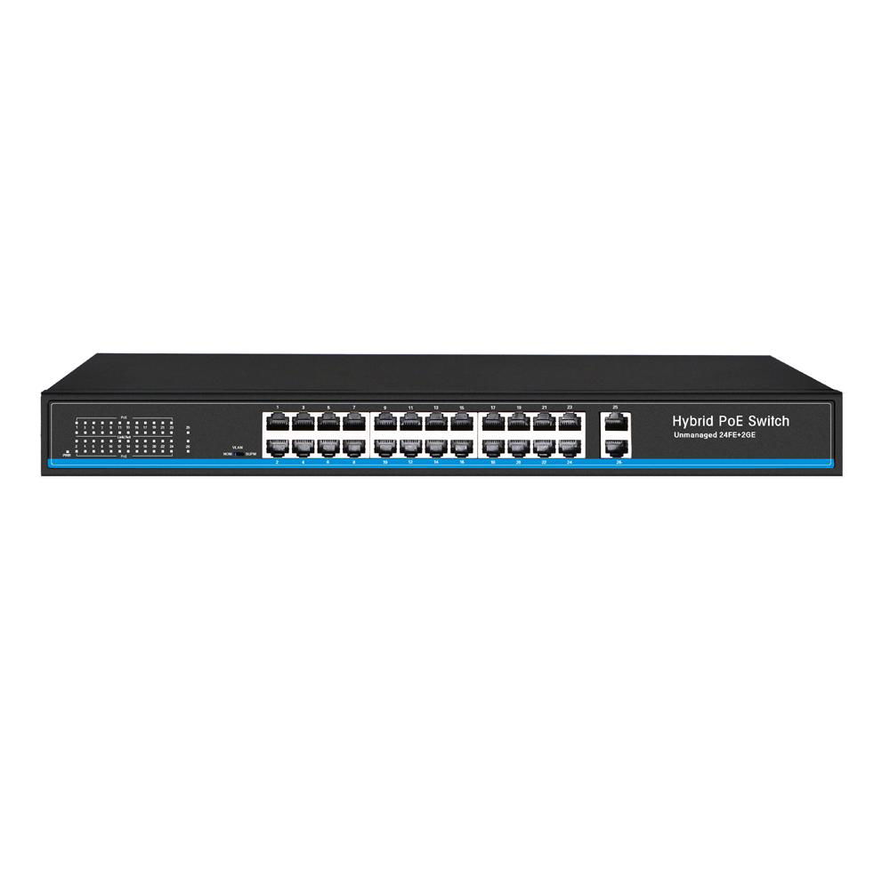 24 ports 10/100Mbps POE switch with 2 ports 1000M uplink