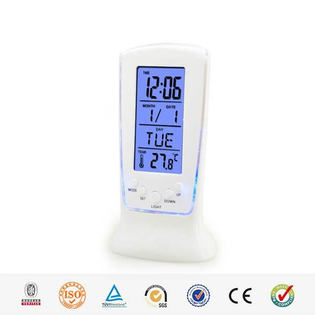 Modern alarm and calendar colored desktop LCD clocks wholesale