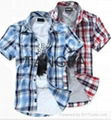  Men short sleeved plaid shirt men washed cotton shirts cheap