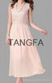 Popular new women lace embroidered chiffon dress pleated skirts 1