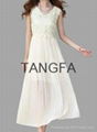 Popular new women lace embroidered chiffon dress pleated skirts 2