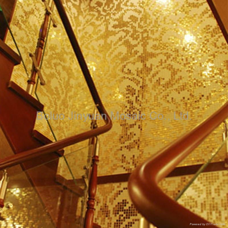 Damasco Oro Giallo JY-P-D03 Golden and White Pattern Glass Mosaic Tile 5