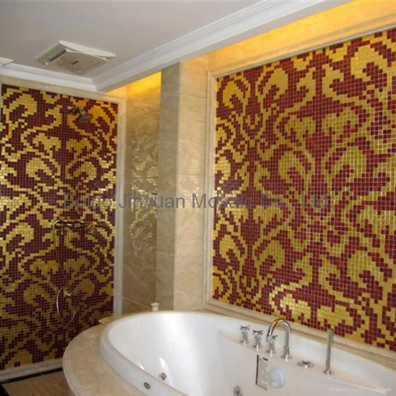 Damasco Oro Rosso Waterproof Golden and Red Glass Mosaic Bathroom Floor Tile 2