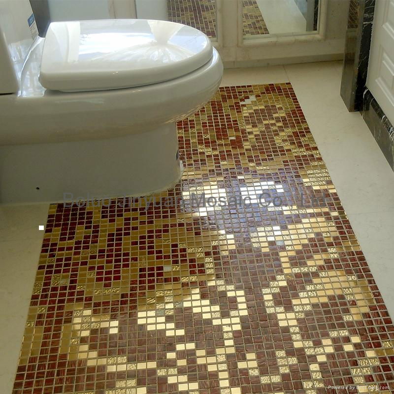 Damasco Oro Rosso Waterproof Golden and Red Glass Mosaic Bathroom Floor Tile