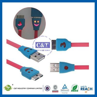 C&T Wholesale accessories Smile Face SYNC Flat Cord Charger led light cable micr