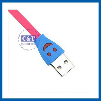C&T Wholesale accessories Smile Face SYNC Flat Cord Charger led light cable micr 2