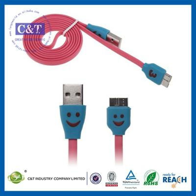 C&T Wholesale accessories Smile Face SYNC Flat Cord Charger led light cable micr 3