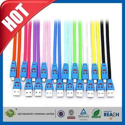 C&T Wholesale accessories Smile Face SYNC Flat Cord Charger led light cable micr 4