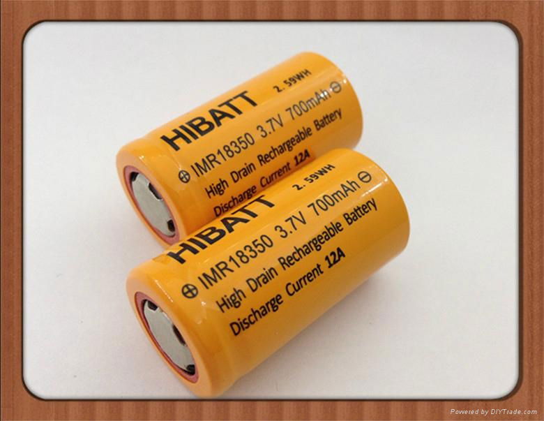 flat top/ button top rechargeable hibatt  IMR 18350 battery  3.7V 700mah  4