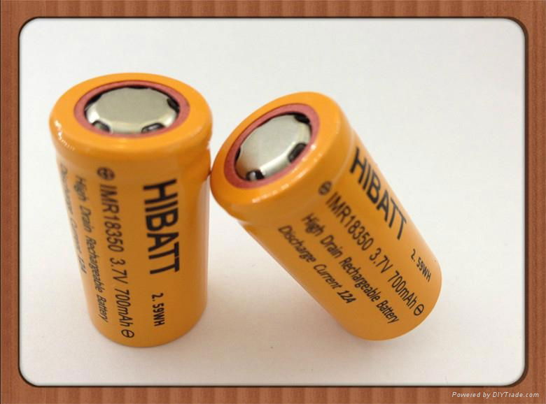 flat top/ button top rechargeable hibatt  IMR 18350 battery  3.7V 700mah  5