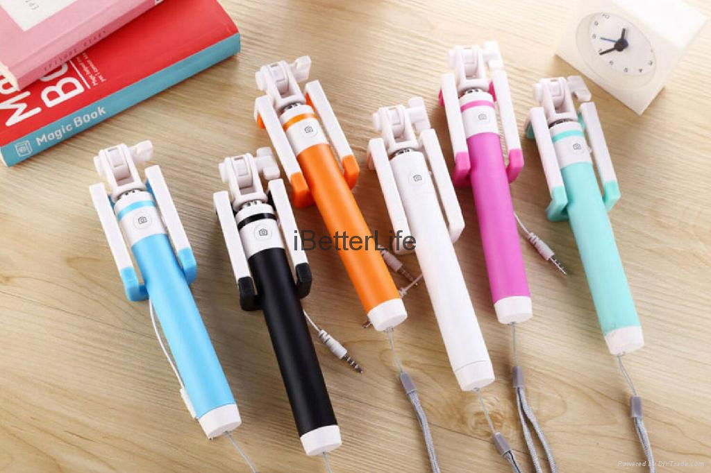 Mini Handheld Wired Remote Shutter Selfie Stick Monopod for iPhone 5S 6 Samsung 3
