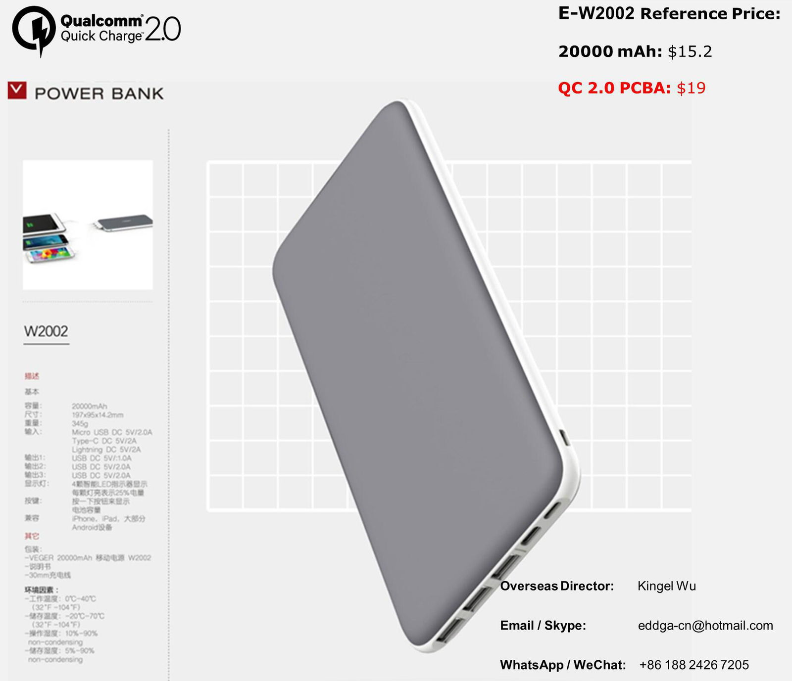 Eddga New Quickly Charge QC 2.0 Power Bank Battery Charger with Type-C Lightning 2