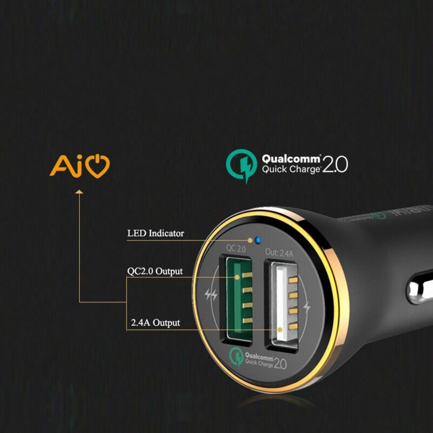 aluminum alloy univeral portable dual usb part QC 2.0 car charger adapter 5