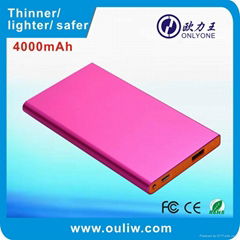 4000mAh pink color low weight external mobile  power battery pack