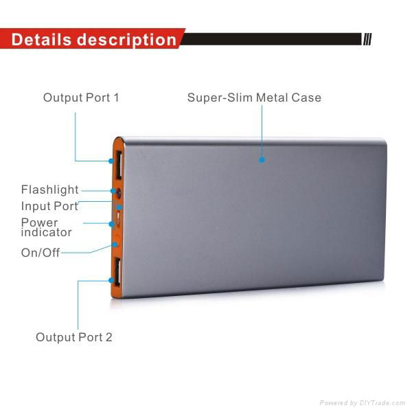 Aluminum high quality slim Portable power bank charger 4