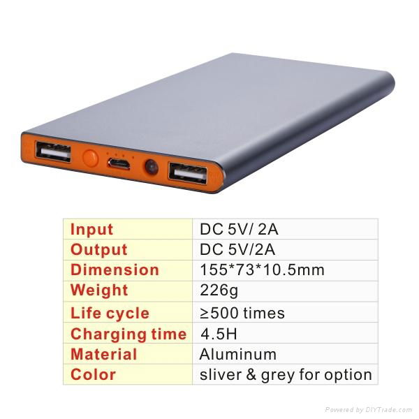 Aluminum high quality slim Portable power bank charger 5