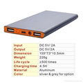 Aluminum high quality slim Portable power bank charger 5