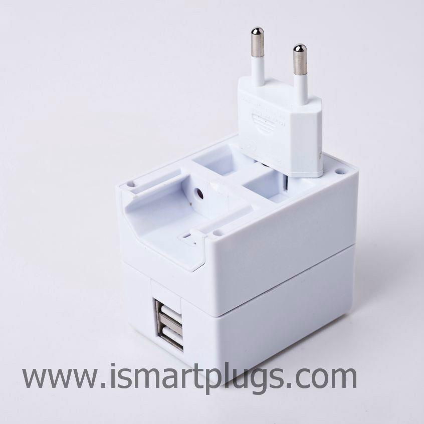 Universal All in one travel plug socket with 2.1A dual usb travel Power Adapter 