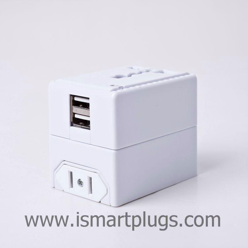 Universal All in one travel plug socket with 2.1A dual usb travel Power Adapter  3