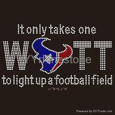 Soccer Bullhead Texas Hot Fix Transfers Texans Rhinestones Iron on 2