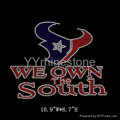 Soccer Bullhead Texas Hot Fix Transfers Texans Rhinestones Iron on 5