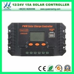 12/24V 15A Charge Controller Solar Regulator with LCD Display (QWP-1415USBB)