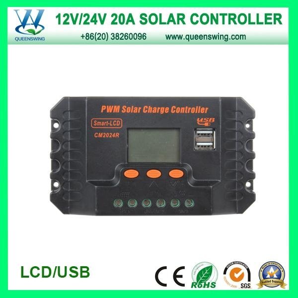 12V/24V 20A Solar Controller with Dual 1.2A USB LCD (QWP-1420USBB)