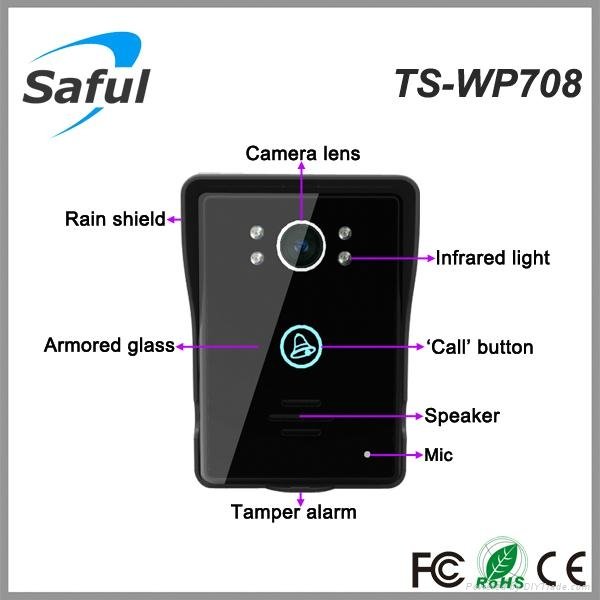Saful TS-WP708 High-strength tempering glass Wireless Video Door Phone 4