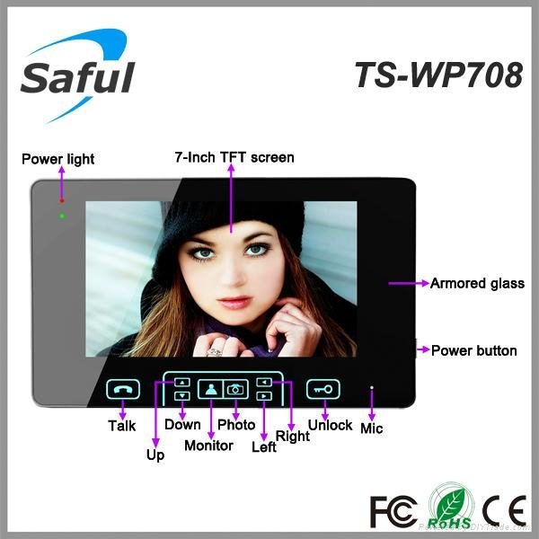 Saful TS-WP708 High-strength tempering glass Wireless Video Door Phone 2