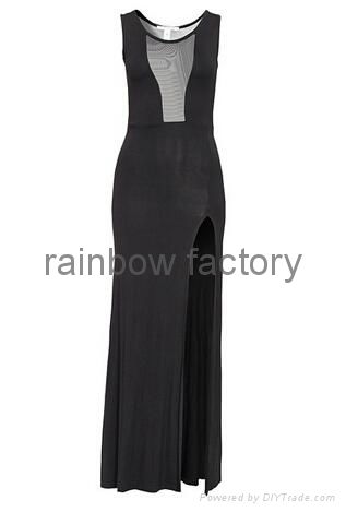 Long Black Dress Sexy Black Mesh Patchwork High Split Plus Size Gowns 3