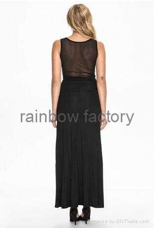 Long Black Dress Sexy Black Mesh Patchwork High Split Plus Size Gowns 2