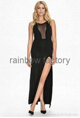 Long Black Dress Sexy Black Mesh Patchwork High Split Plus Size Gowns