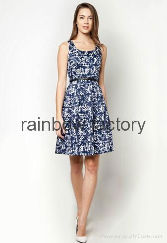 Wholesale Clothing Navy White Sleeveless Pattern Print Women Designer Dress 2