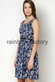 Wholesale Clothing Navy White Sleeveless Pattern Print Women Designer Dress 3