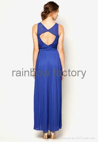 Fashion Dress Design Blue Sleeveless Pleated Long Maxi Dress 3