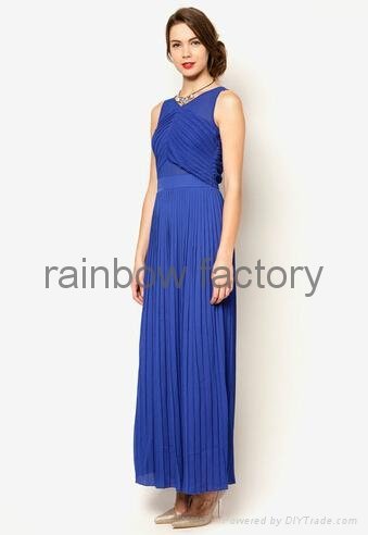 Fashion Dress Design Blue Sleeveless Pleated Long Maxi Dress 2