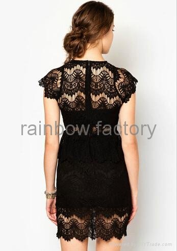 New Ladies Dress Cap Sleeve Black Lace Peplum Plus Size Dress 3