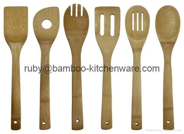  Bamboo Wood Kitchen Dining Cultery Cooking Utensil Set 2