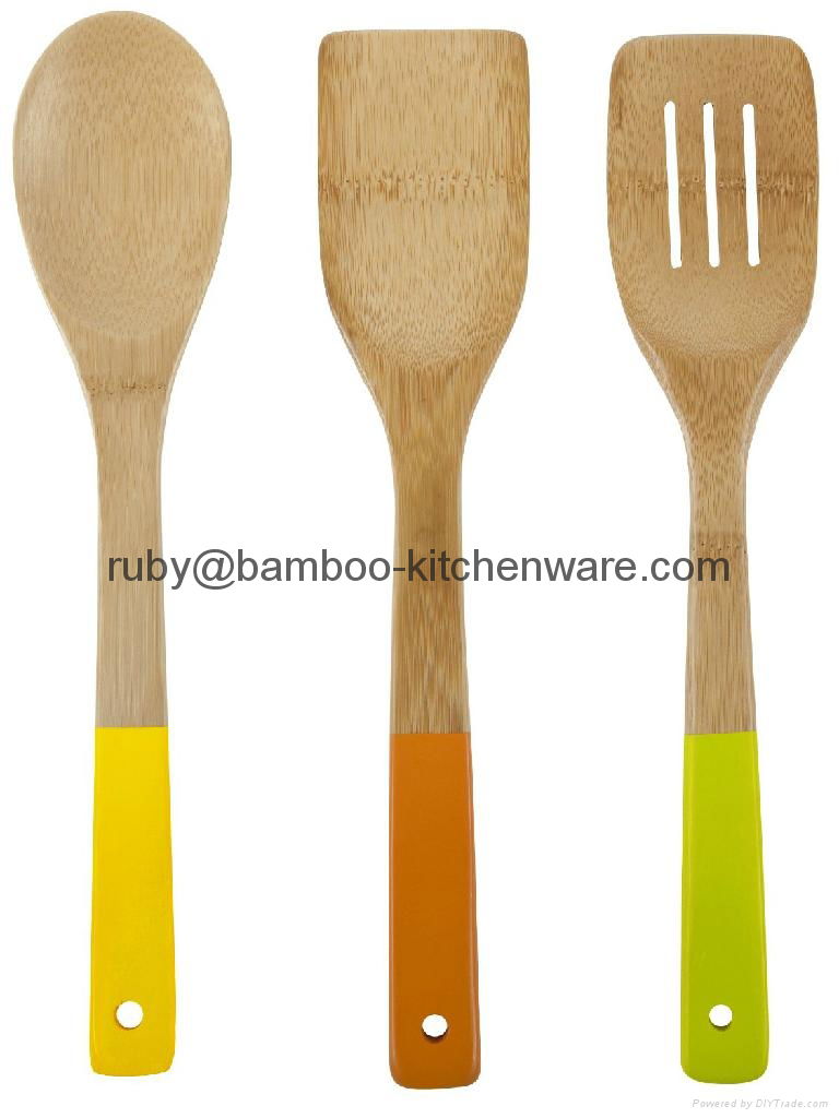  Kitchen Bamboo Silicone Color Utensil Spatula Tools 2