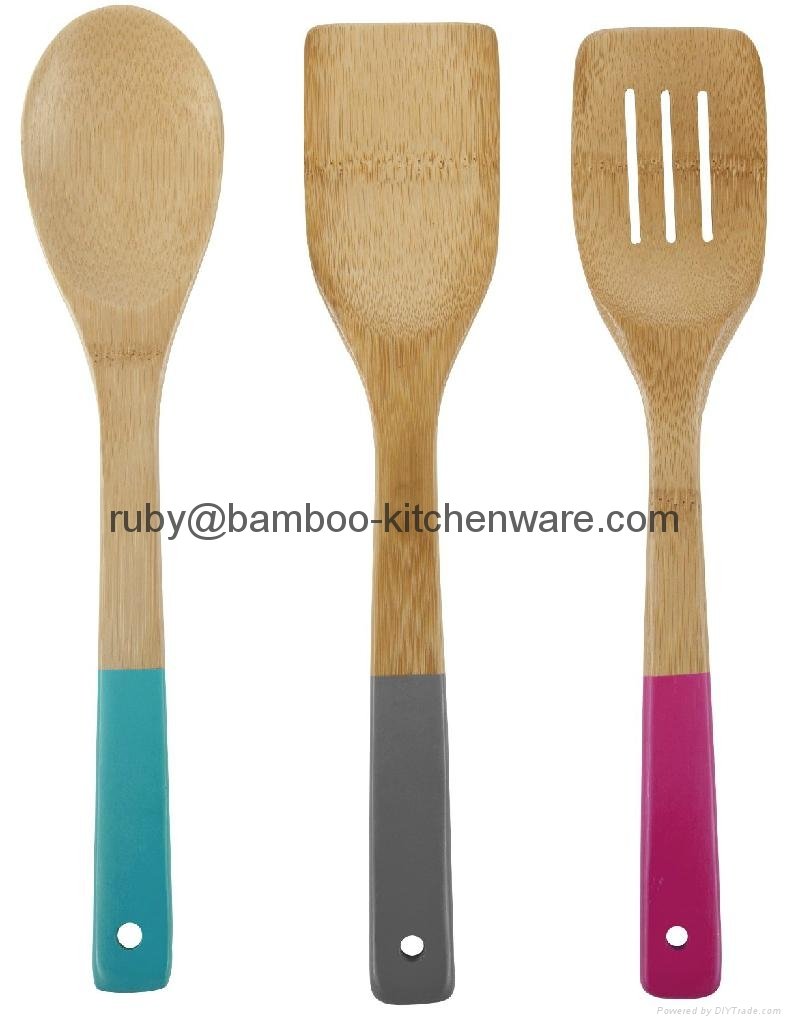  Kitchen Bamboo Silicone Color Utensil Spatula Tools 3