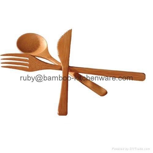 Personal Logo Bamboo Wooden Daily Flatware Fork Knife and Spoon Set